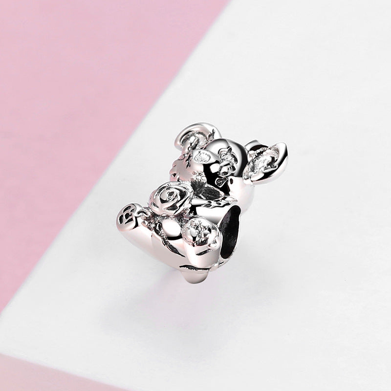 S925 Sterling Silver Dark Style Bear Beaded Pendant