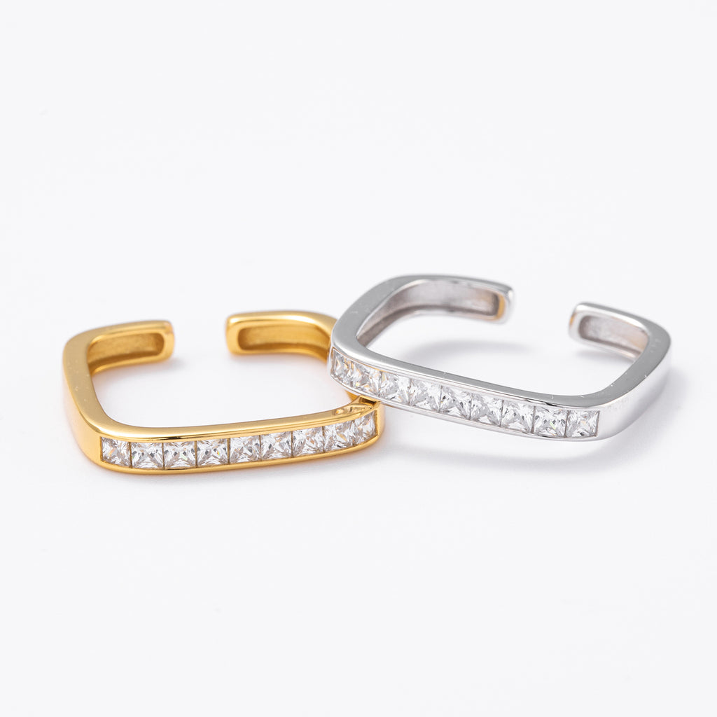 S925 sterling silver exquisite open ring set with square zircon stones