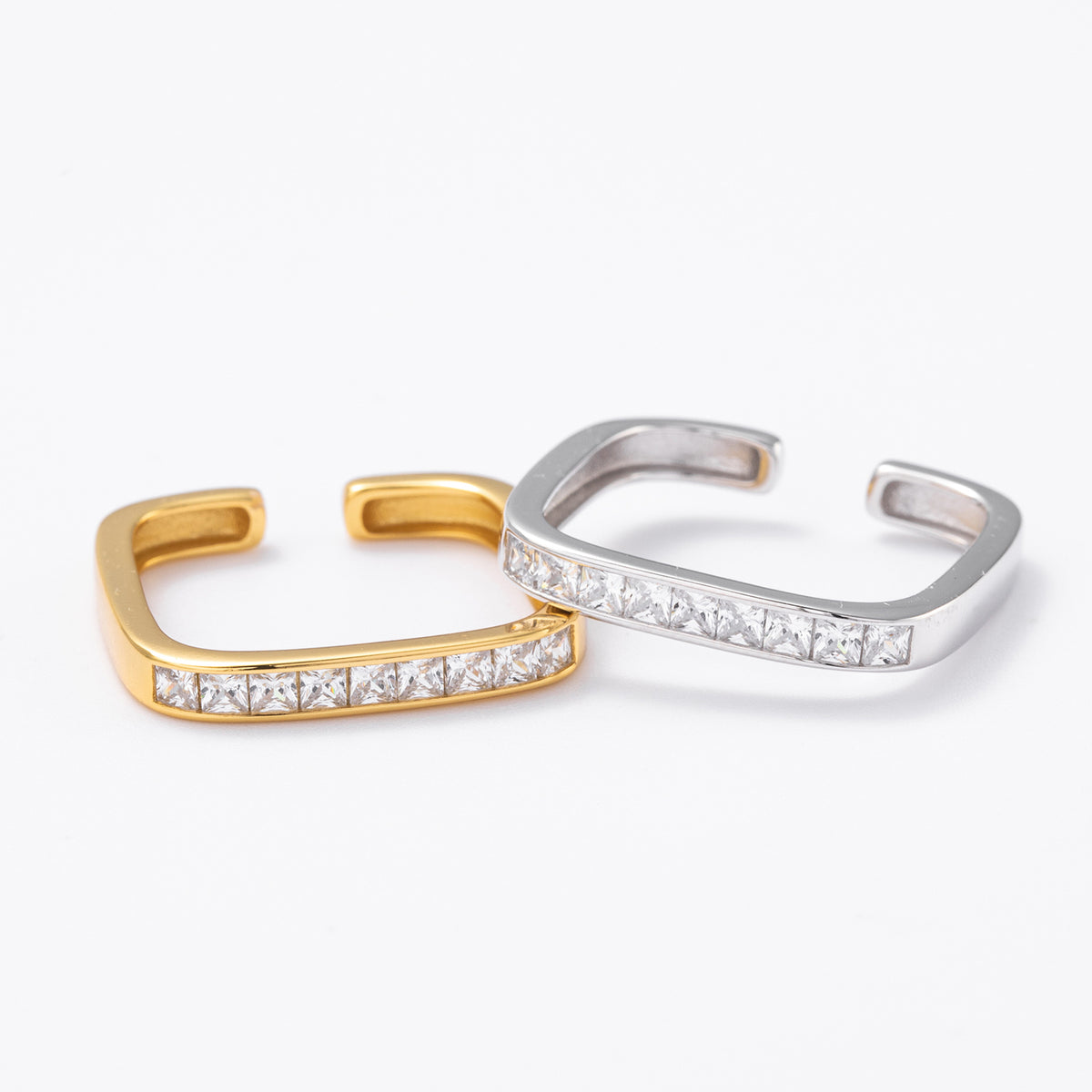 S925 sterling silver exquisite open ring set with square zircon stones