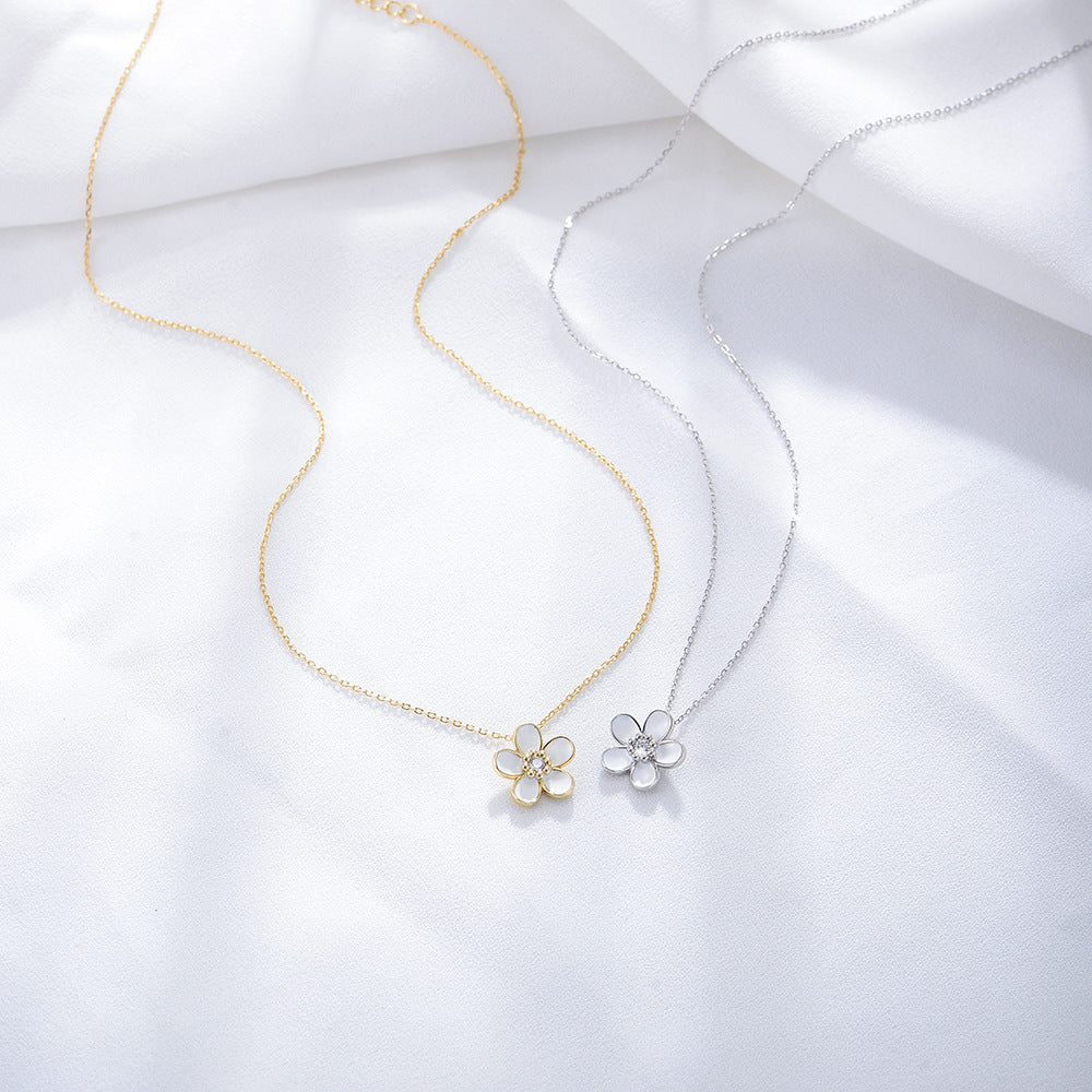 S925 Sterling Silver Zircon Inlaid Little Flower Pendant Necklace