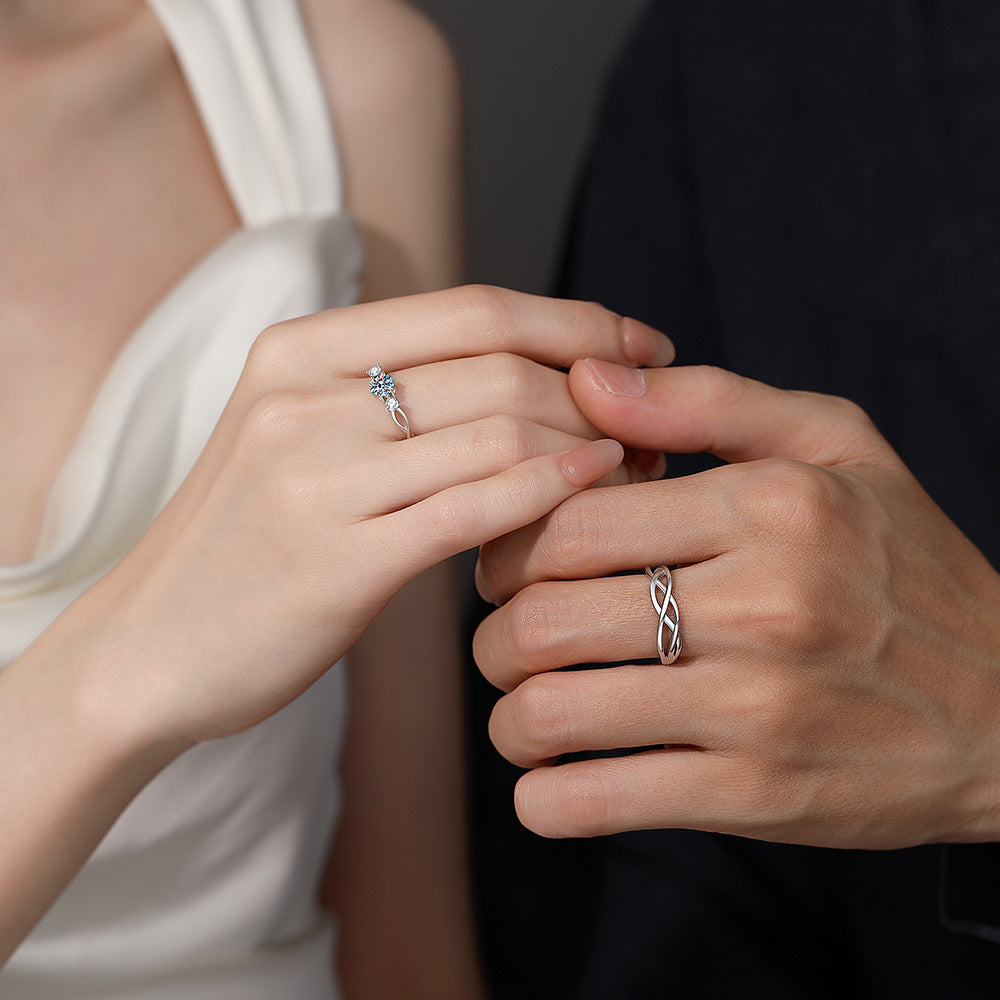 S925 Sterling Silver Adjustable Open-Band Couple's Rings