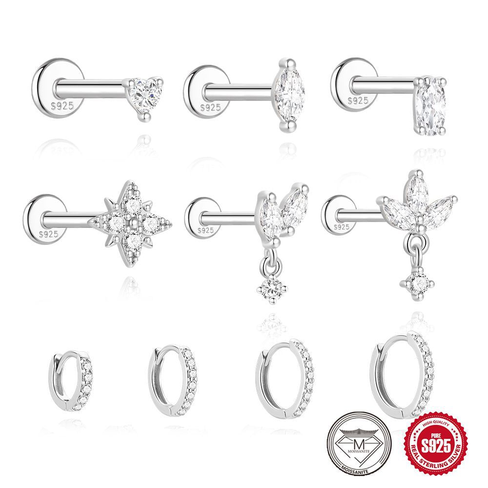 S925 Sterling Silver Moissanite Four-Petal Flower Stud Earring