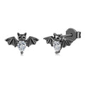 S925 Sterling Silver Black Bat Halloween Stud Earrings