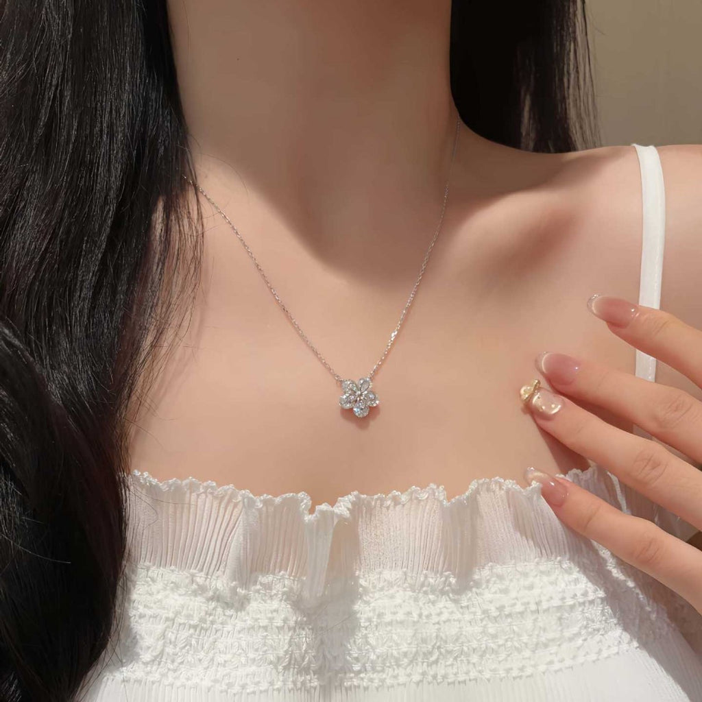 S925 Sterling Silver Cherry Blossom Moissanite Pendant Necklace