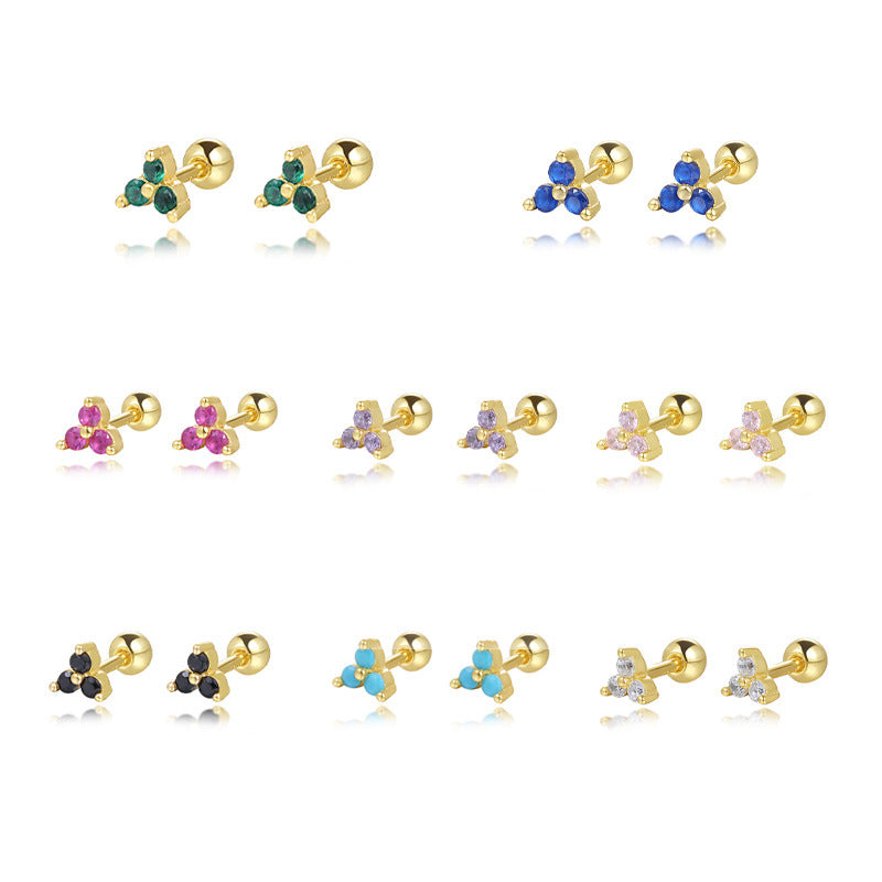 S925 Sterling Silver Colorful Zircon Stud Earrings