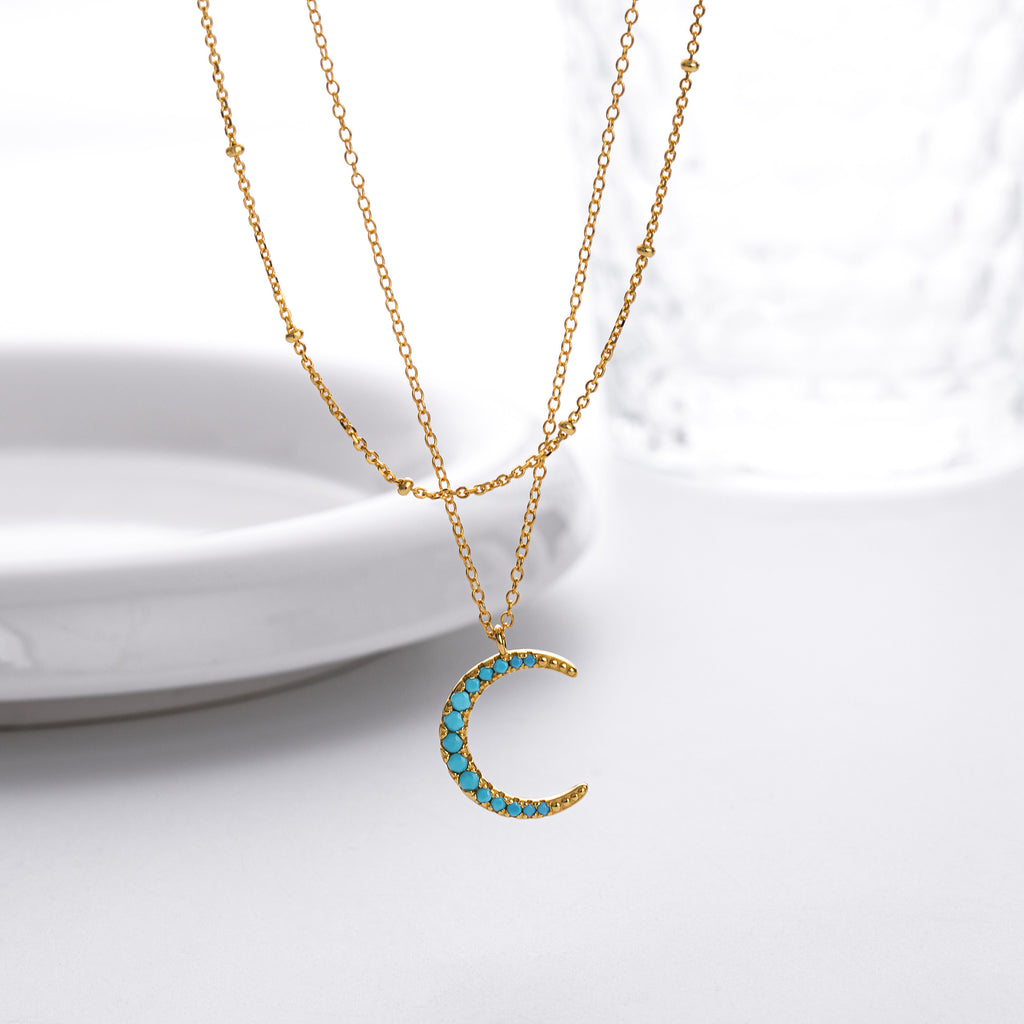 S925 Sterling Silver Moon Double Layer Necklace