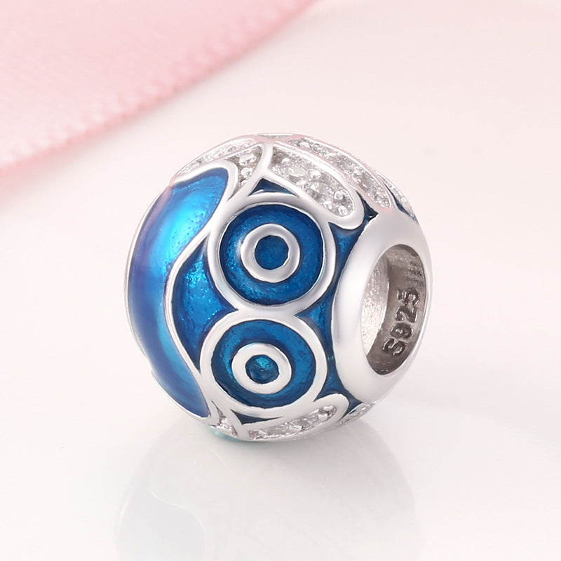 S925 Sterling Silver Blue Beaded Hand of Fatima Inlaid Zircon Pendant