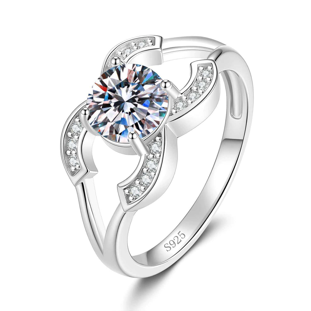 S925 Sterling Silver Four-Prong Moissanite Ring