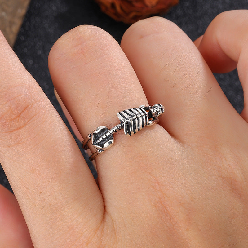 S925 Sterling Silver Halloween Distressed Open Skull Ring