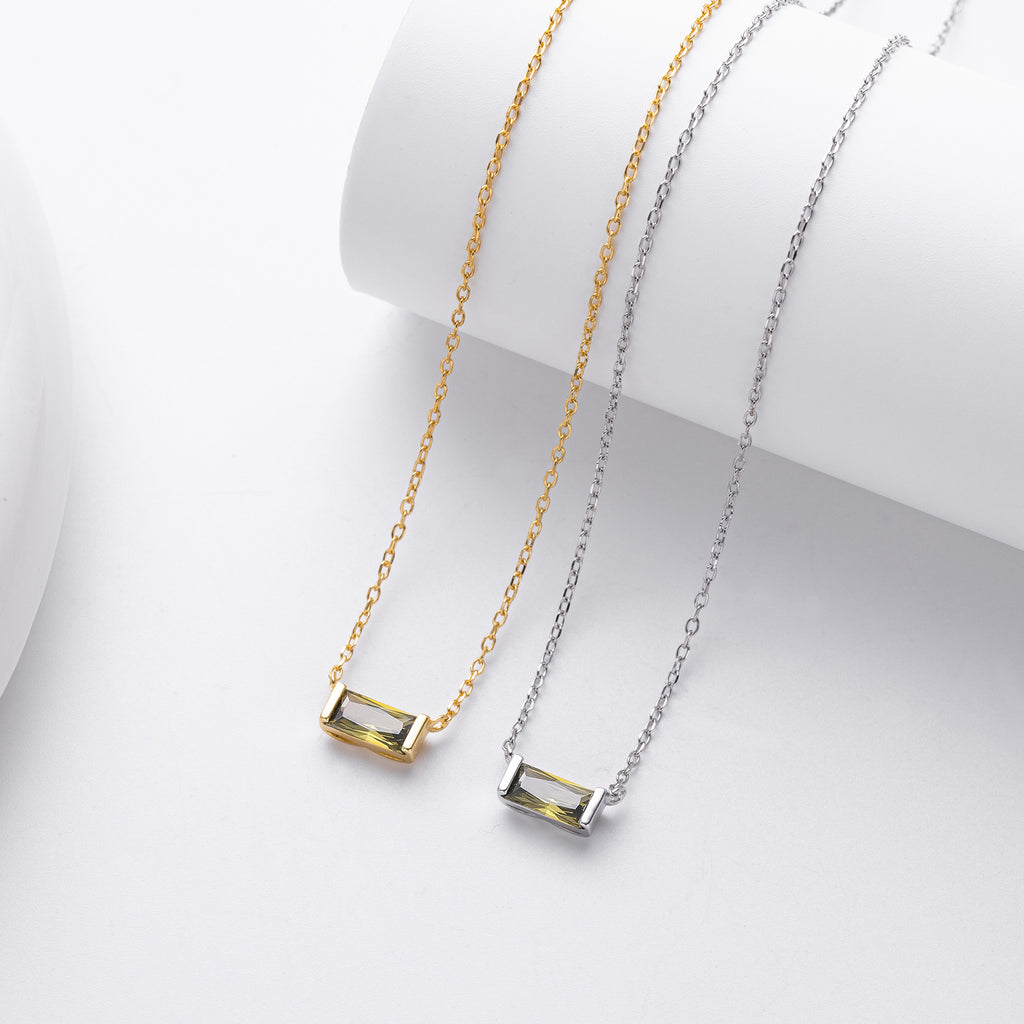 Rectangular colored zircon s925 sterling silver December birthstone collar necklace