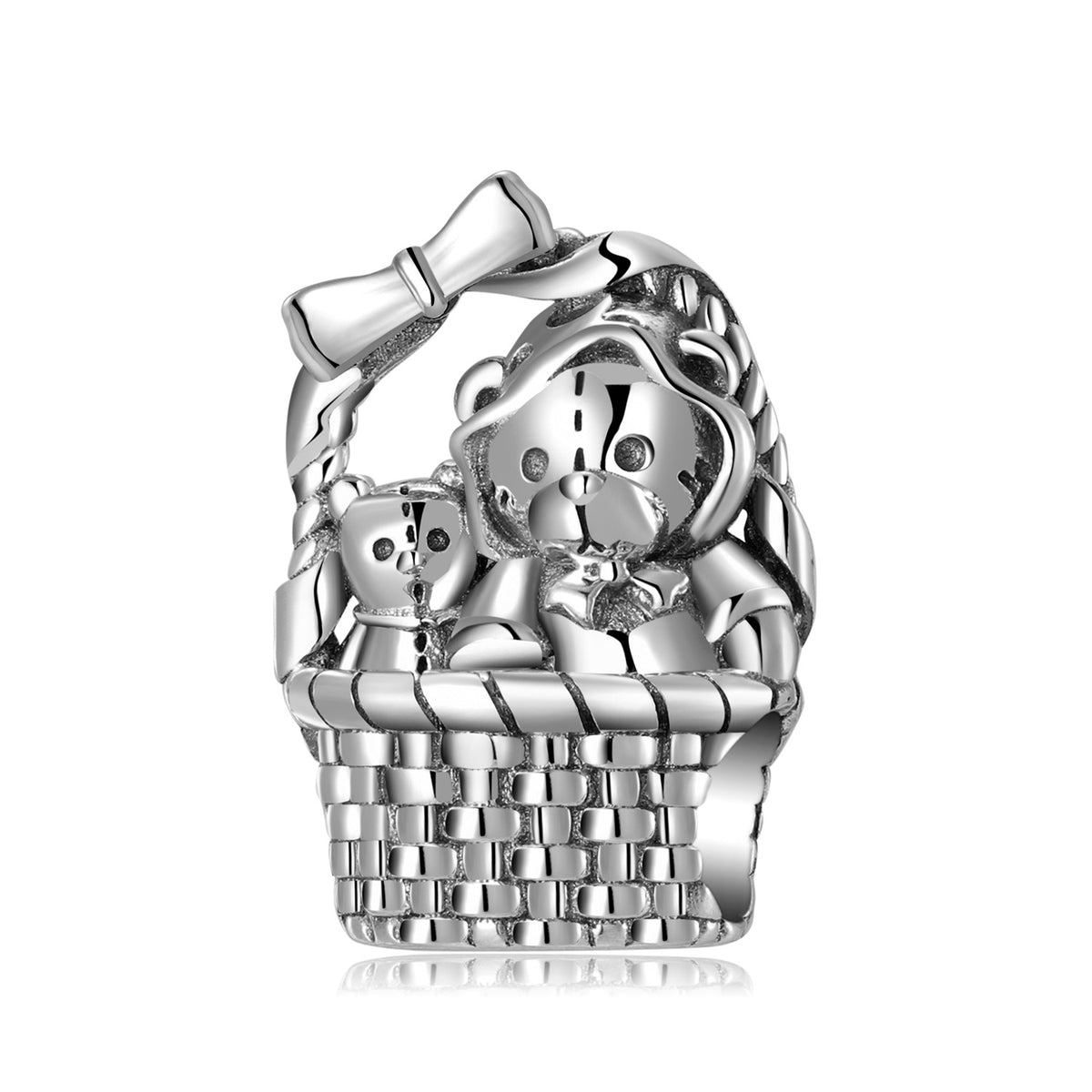 S925 Sterling Silver Bear with Basket Bead Pendant