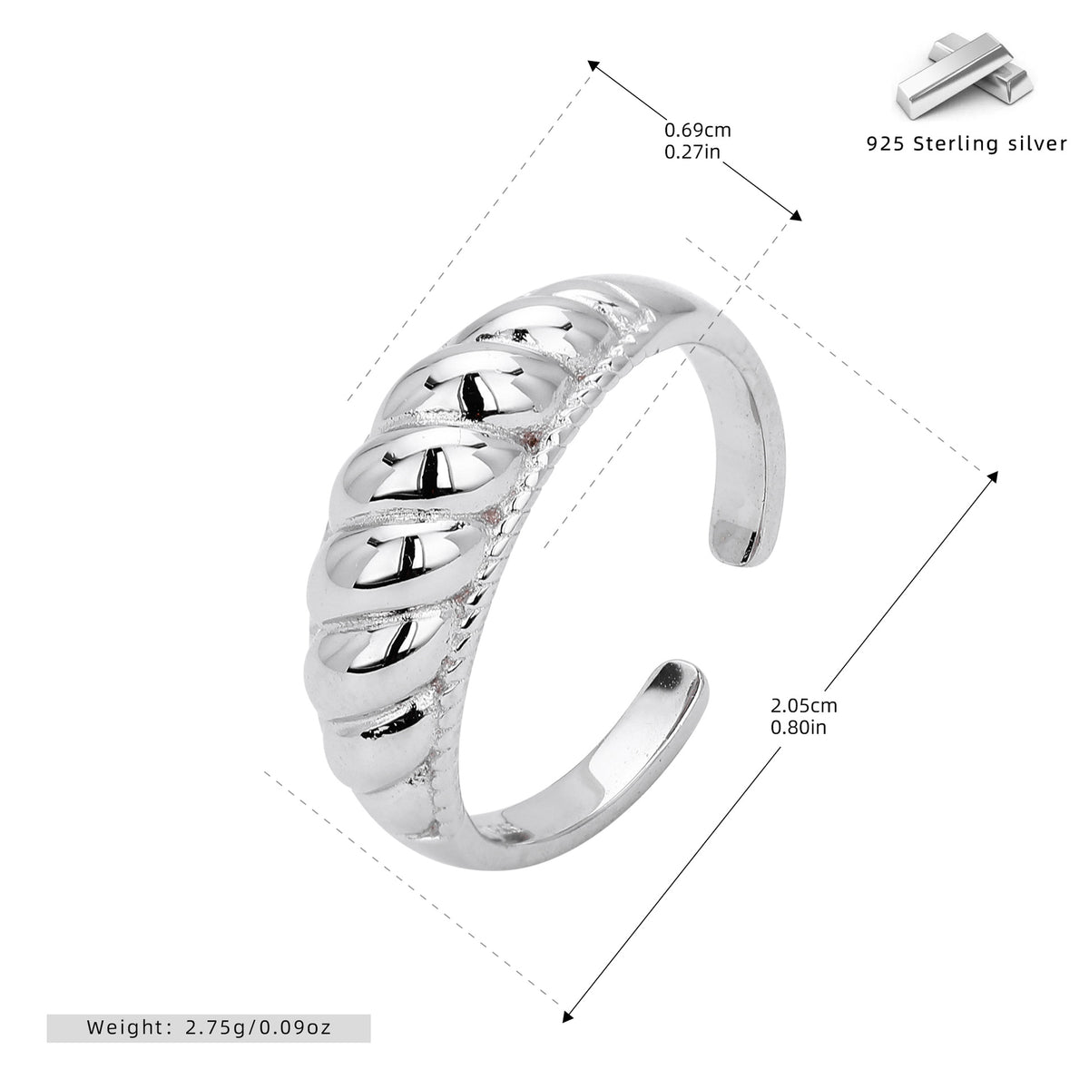 Stylish and simple S925 sterling silver croissant ring