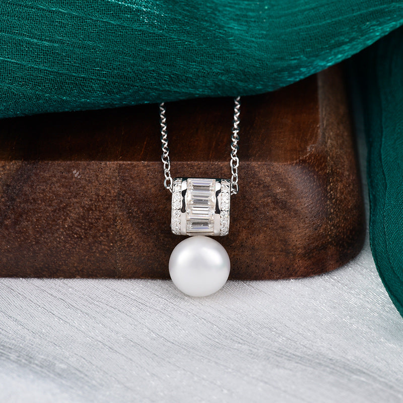 S925 Sterling Silver Moissanite Pearl Pendant Necklace