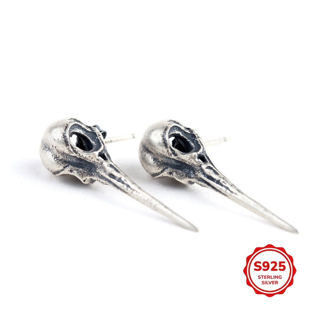 S925 Sterling Silver Halloween Bird Skull Earrings