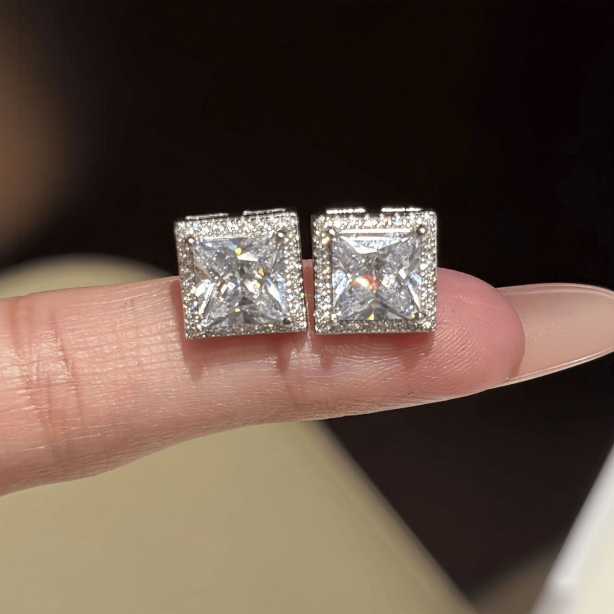 S925 Sterling Silver Square Moissanite Stud Earrings