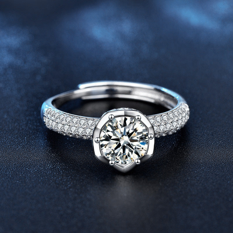 S925 Sterling Silver Lotus Moissanite Ring