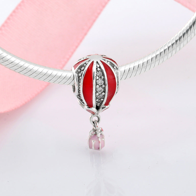S925 Sterling Silver Red Hot Air Balloon Zircon Pendant