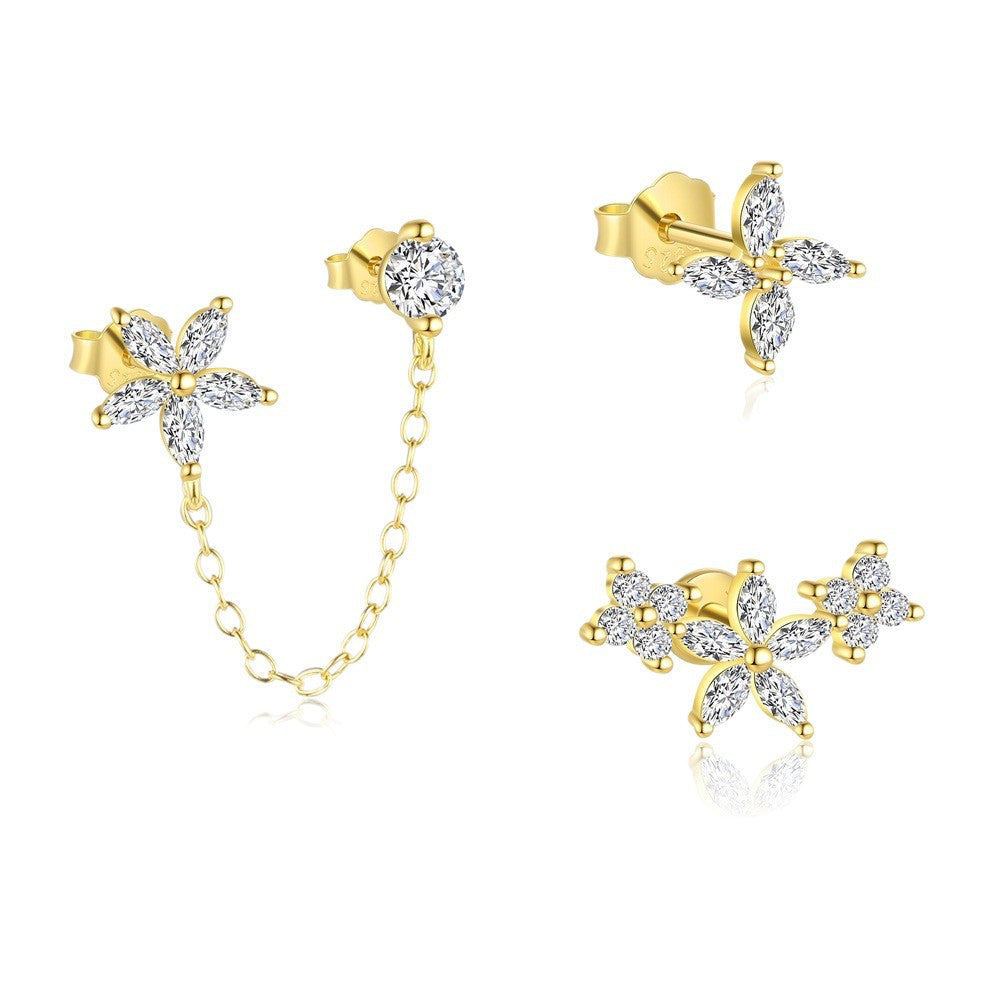 S925 Sterling Silver Flower Stud Earrings with Zirconia