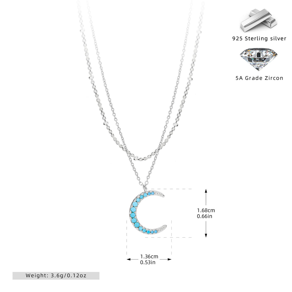 S925 Sterling Silver Moon Double Layer Necklace