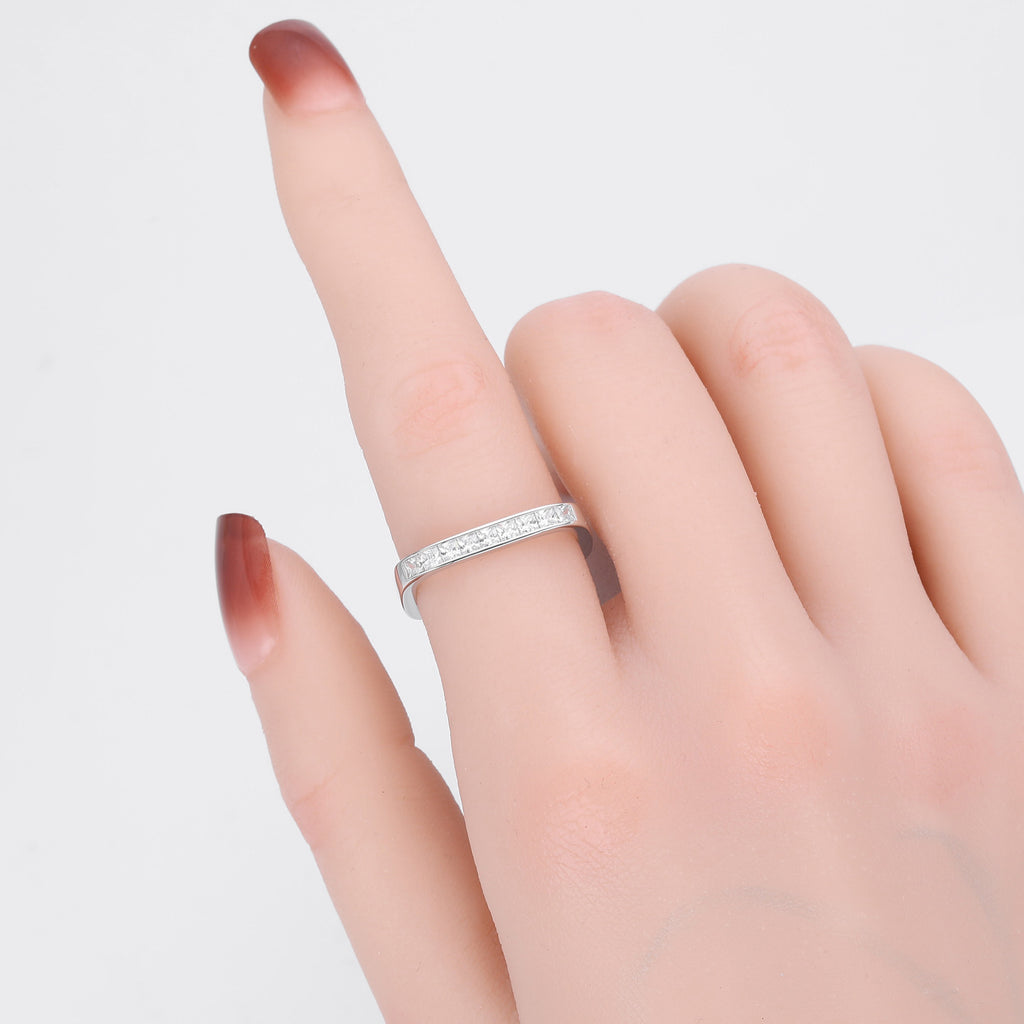 S925 sterling silver exquisite open ring set with square zircon stones