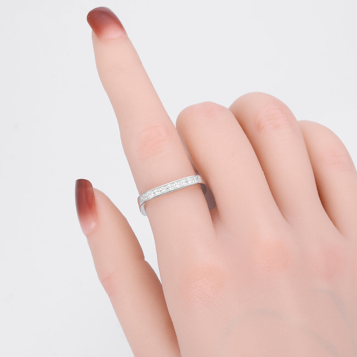 S925 sterling silver exquisite open ring set with square zircon stones