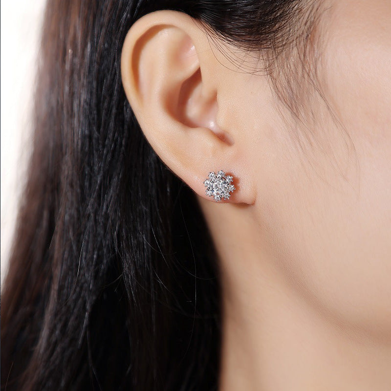 S925 Sterling Silver Romantic Snowflake Moissanite Earrings for Christmas