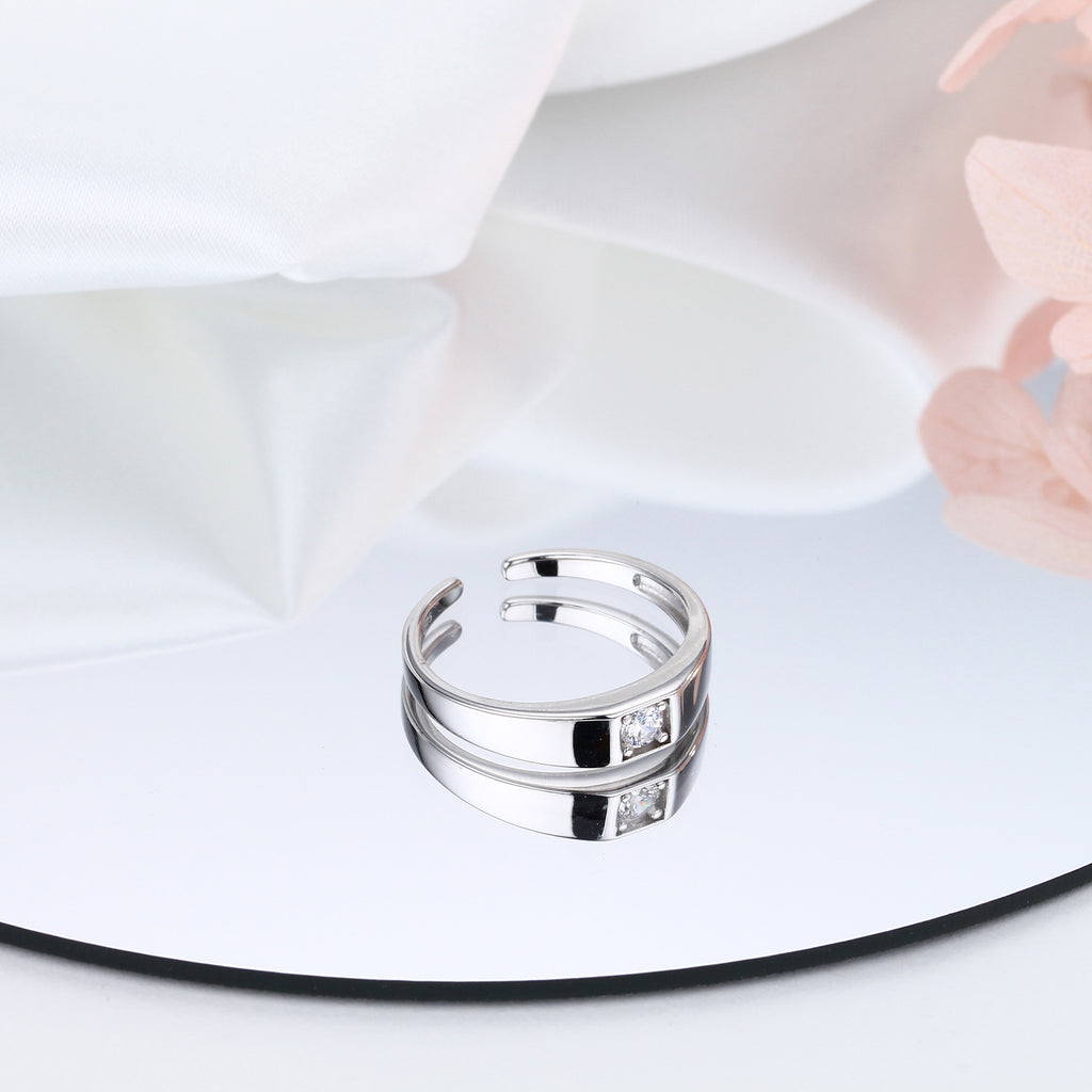 Simple S925 sterling silver ring, single zirconium basic style, adjustable index finger band