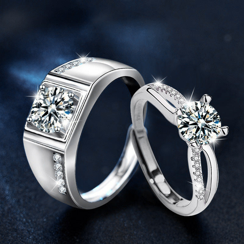 925 Sterling Silver Moissanite Adjustable Couple Rings
