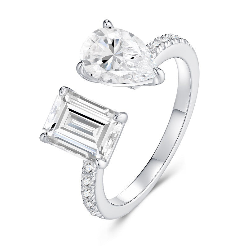 S925 Sterling Silver Square Moissanite Open Ring