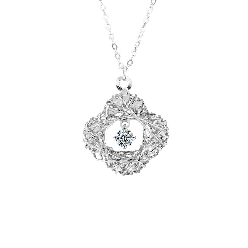 S925 Sterling Silver Moissanite Woven Dream Net Clover Pendant Necklace