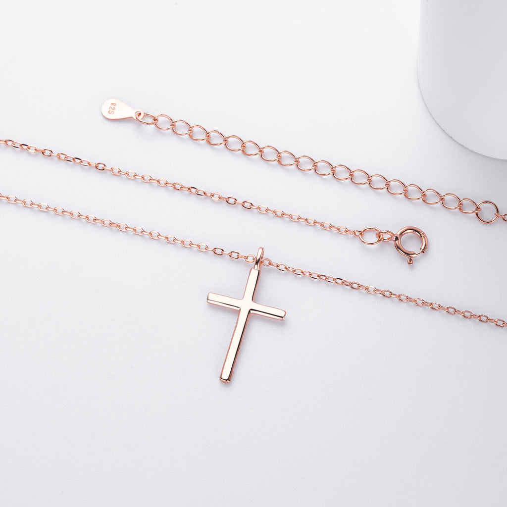 S925 Sterling Silver Simple Polished Cross Necklace