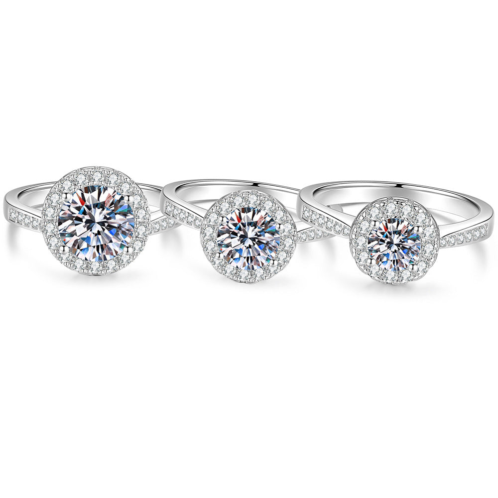 S925 Sterling Silver Round Moissanite Micro-Pave Ring