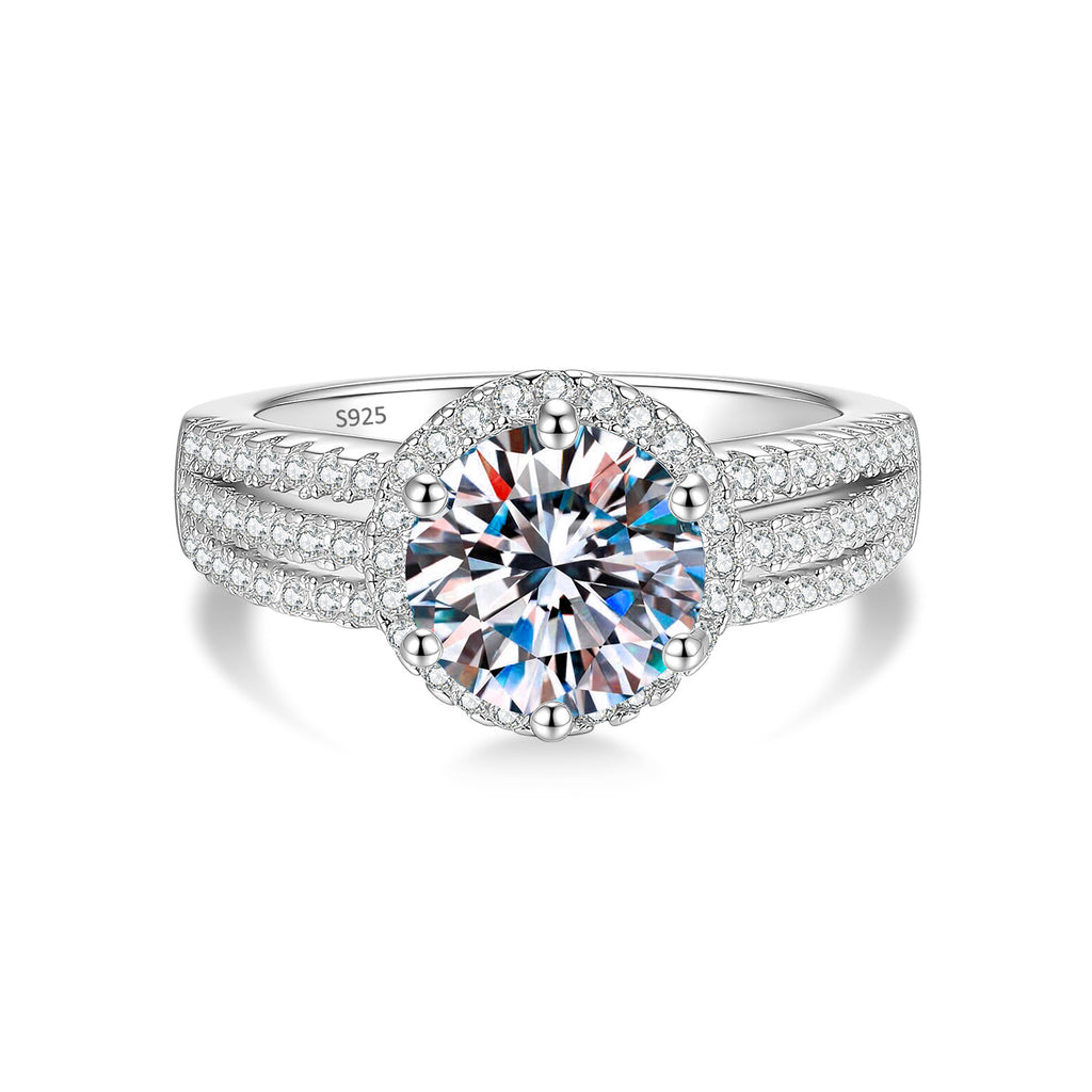 S925 Sterling Silver Six-Prong Moissanite Ring with Micro-Pave Setting