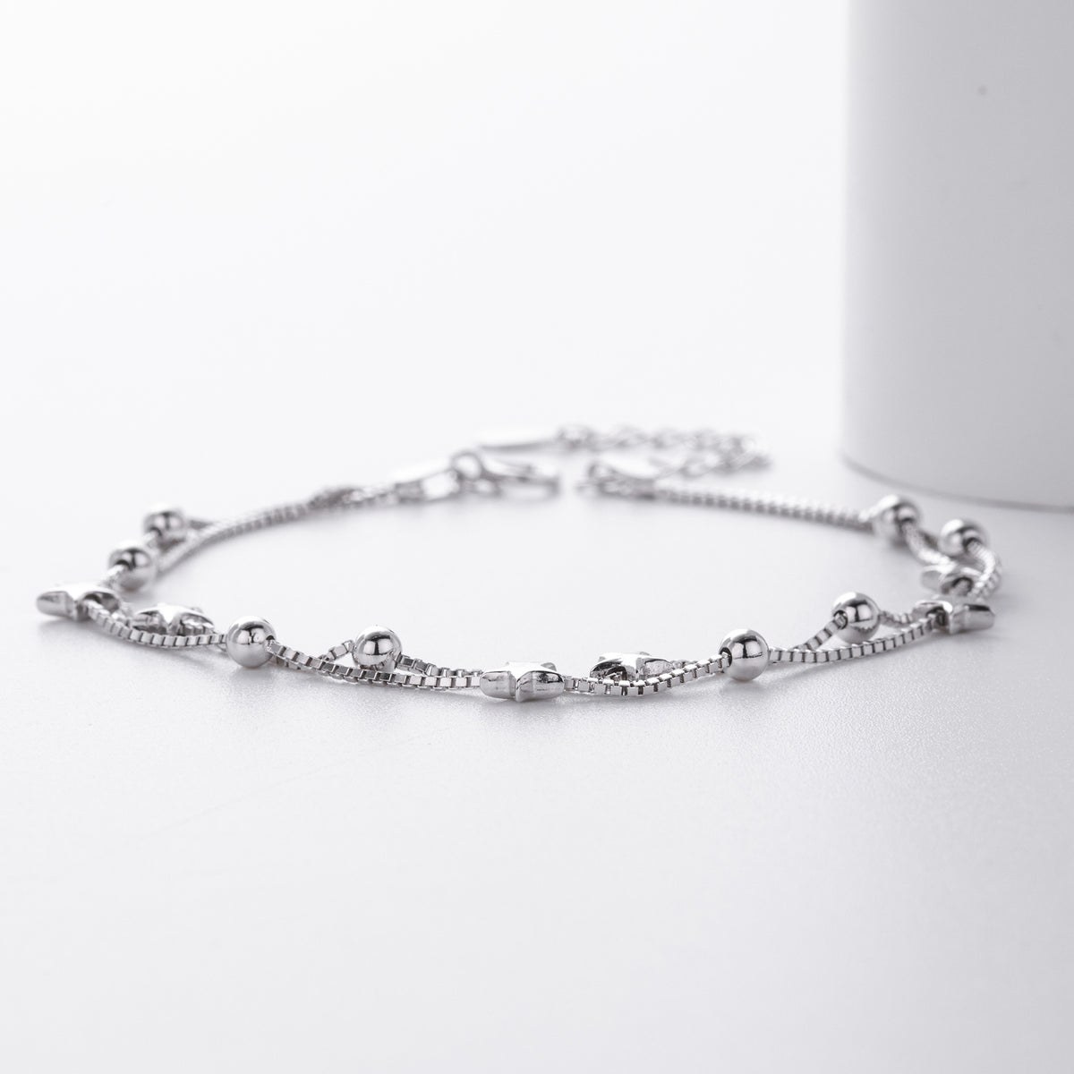 S925 Sterling Silver Double-Layer Bracelet with Small Stars