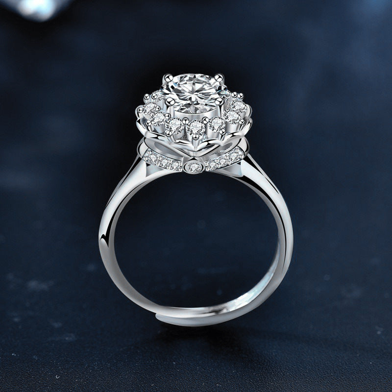 S925 Sterling Silver Moissanite  round Bag Ring