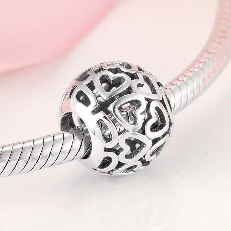S925 Sterling Silver Hollow Spherical Heart Bead Pendant