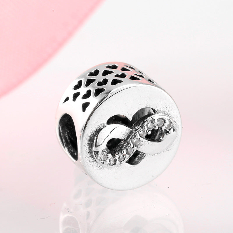 S925 Sterling Silver Hollow Heart Interlocking Zircon Bead Pendant
