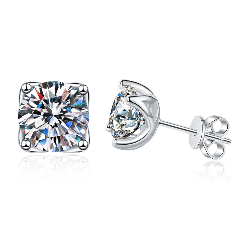 S925 Sterling Silver Flower Bud Four-Prong Moissanite Stud Earrings