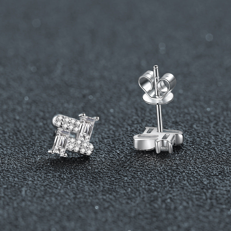 S925 sterling silver rectangular moissanite stud earrings