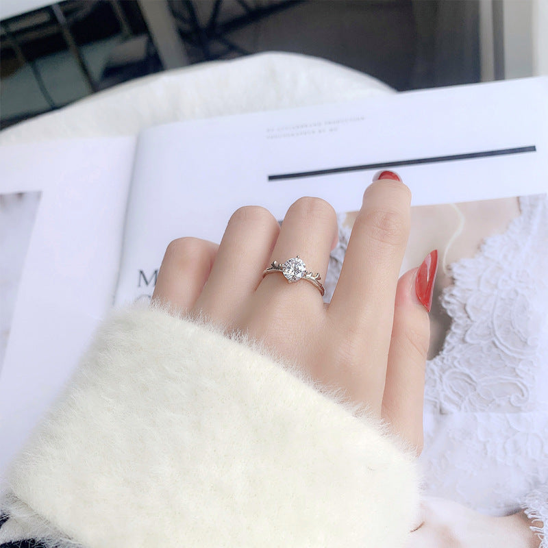 925 Sterling Silver Deer Antler Moissanite Open Ring