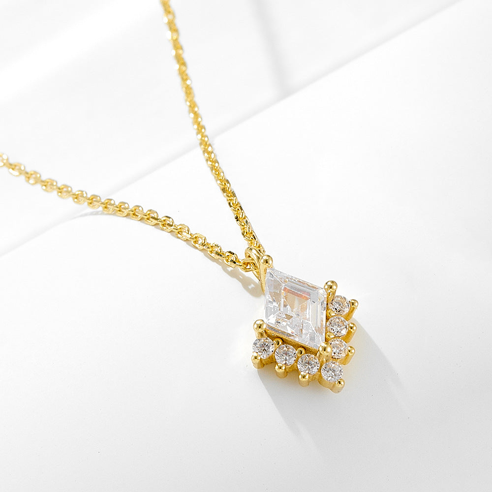 S925 Sterling Silver Geometric Diamond Zircon Pendant Necklace