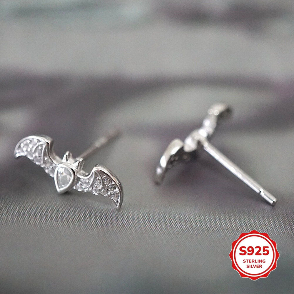 S925 Sterling Silver Halloween Bat Stud Earrings