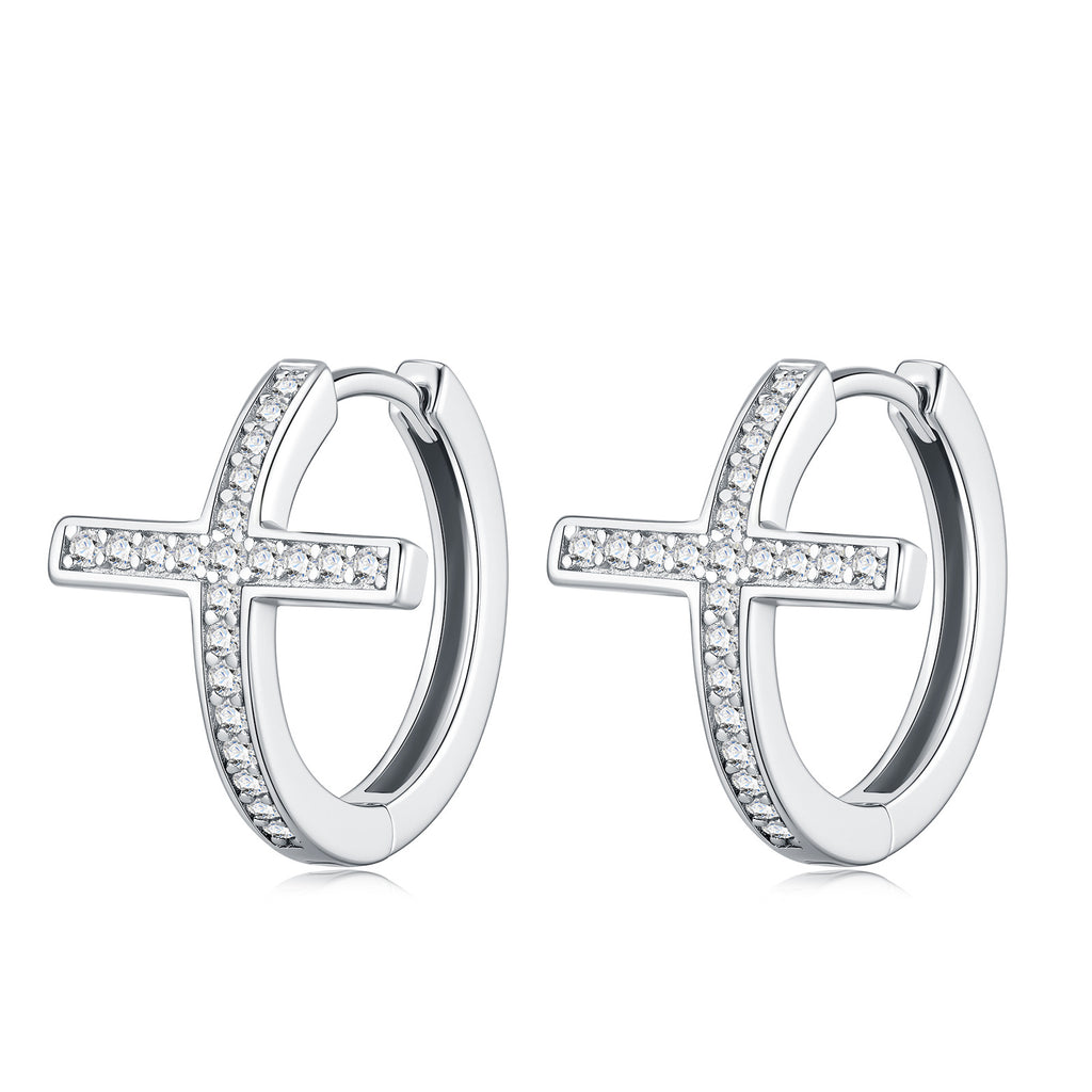 S925 Sterling Silver Cross Moissanite Earrings