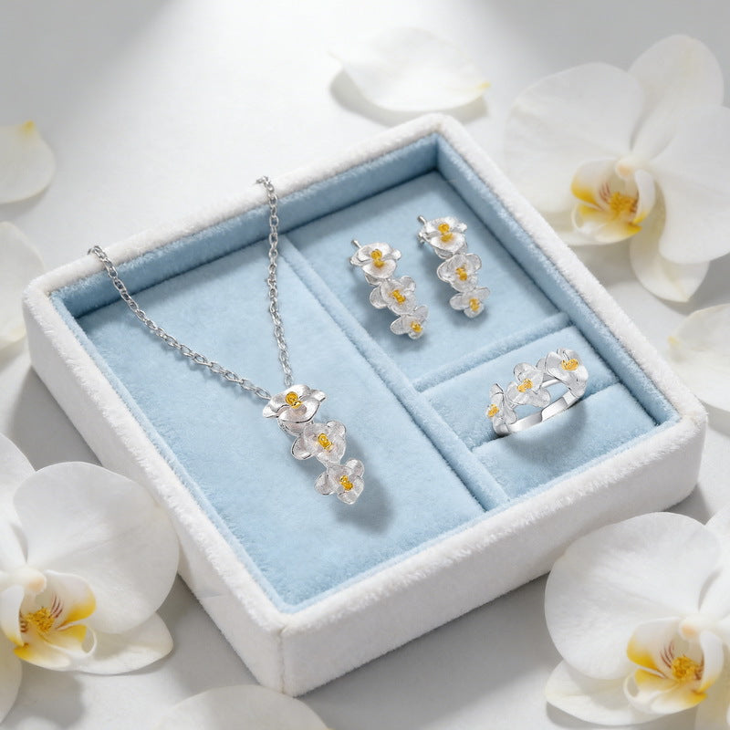 S925 Sterling Silver Orchid Necklace