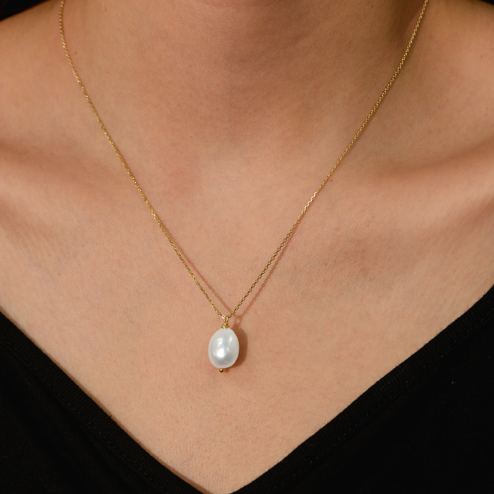 S925 Sterling Silver Simple Natural Pearl Necklace