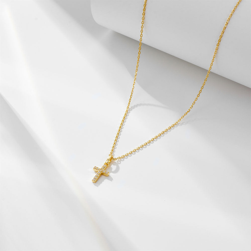 S925 Sterling Silver Zircon Inlaid Cross Necklace