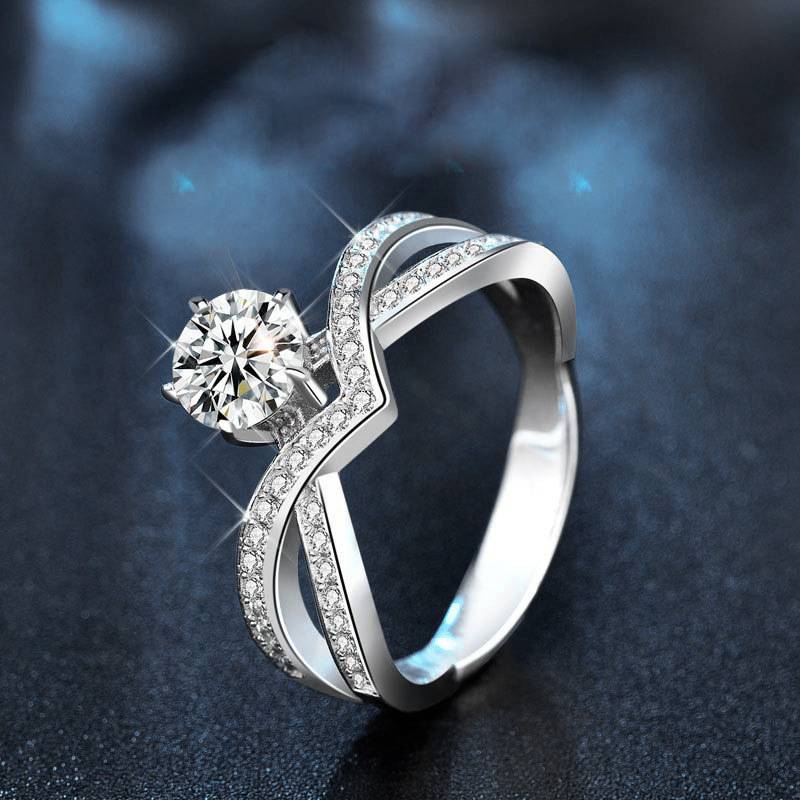 925 Sterling Silver Moissanite6-Prong Crown Setting Promise Ring