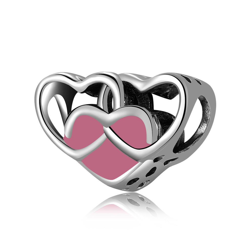 S925 Sterling Silver Pink Enamel Loving Heart Pendant