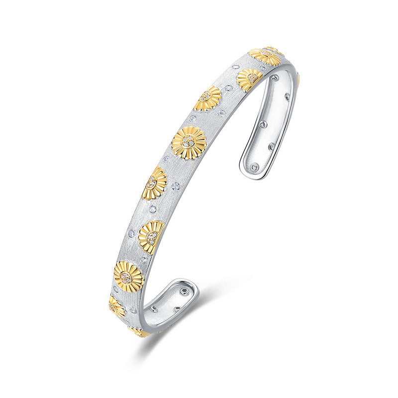 S925 Sterling Silver Daisy Zircon Inlaid Bangle