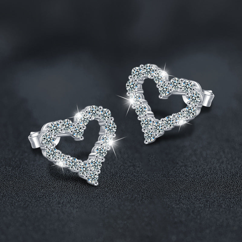 Moissanite 925 sterling silver full diamond heart earrings